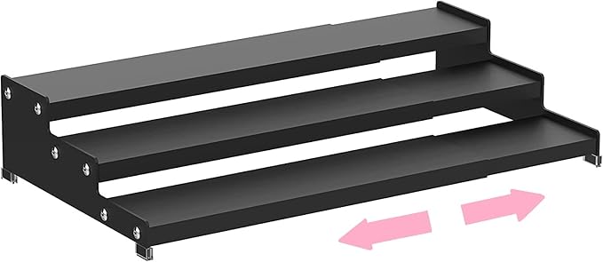 Expandable Spice Rack Storage organizer with 3-Tier step shelf for cabinet,seasoning racks organizion.Great for Kitchen countertop shelves,Pantry and more (1pack/Black)