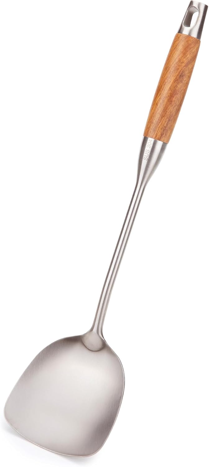 FJNATINH Metal Spatula,Wok Utensil Wok Spatulas for Kitchen Use Cooking Utensils Spatula for Cooking,Wooden Handle