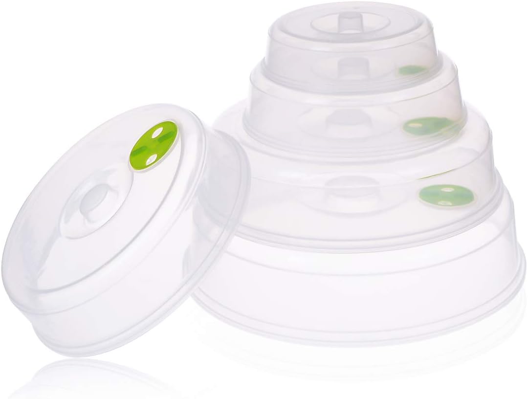 Set of 5 Microwave Plate Covers with Adjustable Steam Vents; Microwave Splatter Covers - Mixed Sizes for Large & Small Food Plates Bowls