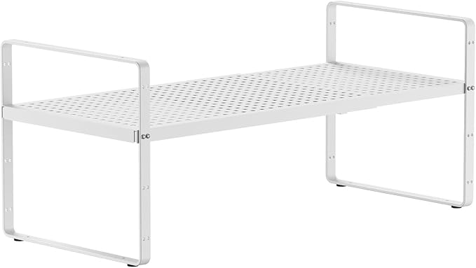 Expandable Cabinet Countertop Shelves, Adjustable Metal Spice Rack Organizer Stackable Stand Extender Counter Storage Shelves for Kitchen Cabinet, Countertop, Pantry and Cupboard, White