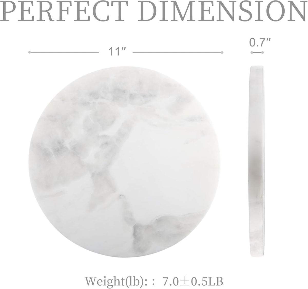 Koville African Natural Marble Cutting Board for Kitchen, 11inch Round Hand Crafted Marble Slab for Cheese, Charcuterie, Pastry Board - Wedding Gift, House Warming Gift(OYSTER WHITE)