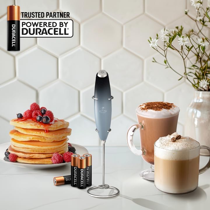 Zulay Kitchen Powerful Milk Frother Wand With 4 AA Duracell Batteries - Ultra Fast Handheld Drink Mixer - Electric Whisk Foam Maker for Coffee, Lattes, Cappuccino, Matcha & Creamer -