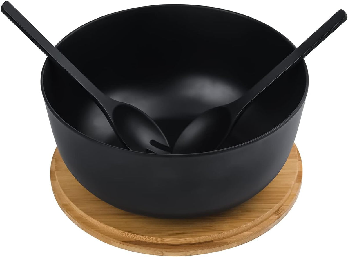 Bamboo Fiber Salad Bowl with Servers Set Large 9.8inches Nature Bamboo Mixing Bowl with Servers with Lid Spoon and Fork for Fruits,Salads and Vegetables