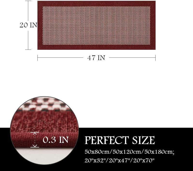 PADOOR Kitchen Mats for Floor, Non Slip Washable, Rubber Backed Christmas Runner Super Absorbent Xmas Floor Mat Sink Rug, 20'x47' Red