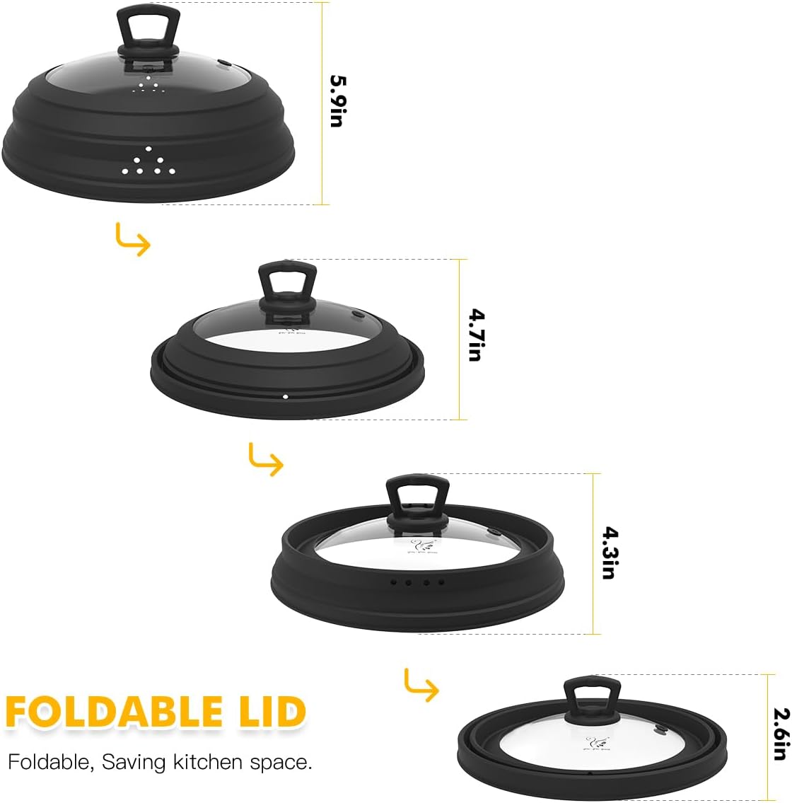 Microwave Splatter Cover Vented Glass Guard Lid with Collapsible Silicone for Food as Pot Cover 11.8 inch Large Plate for 6 7 8 9 10 11 inch Plate Bowl