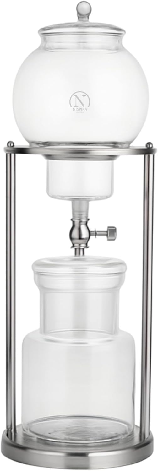 Nispira Luxury Ice Cold Brew Dripper Coffee Maker in Stainless Steel and Borosilicate Glass, 1000 ml Silver