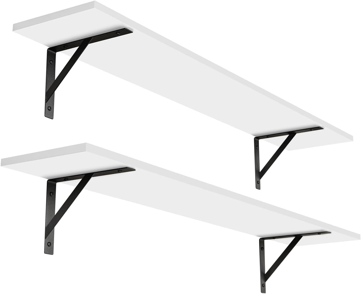 DINZI LVJ Long Wall Shelves, 39.4Inch Wall Mounted Shelves Set of 2, Easy-to-Install, Wall Storage Ledges with Sturdy Metal Brackets for Living Room, Bathroom, Bedroom, Kitchen, White