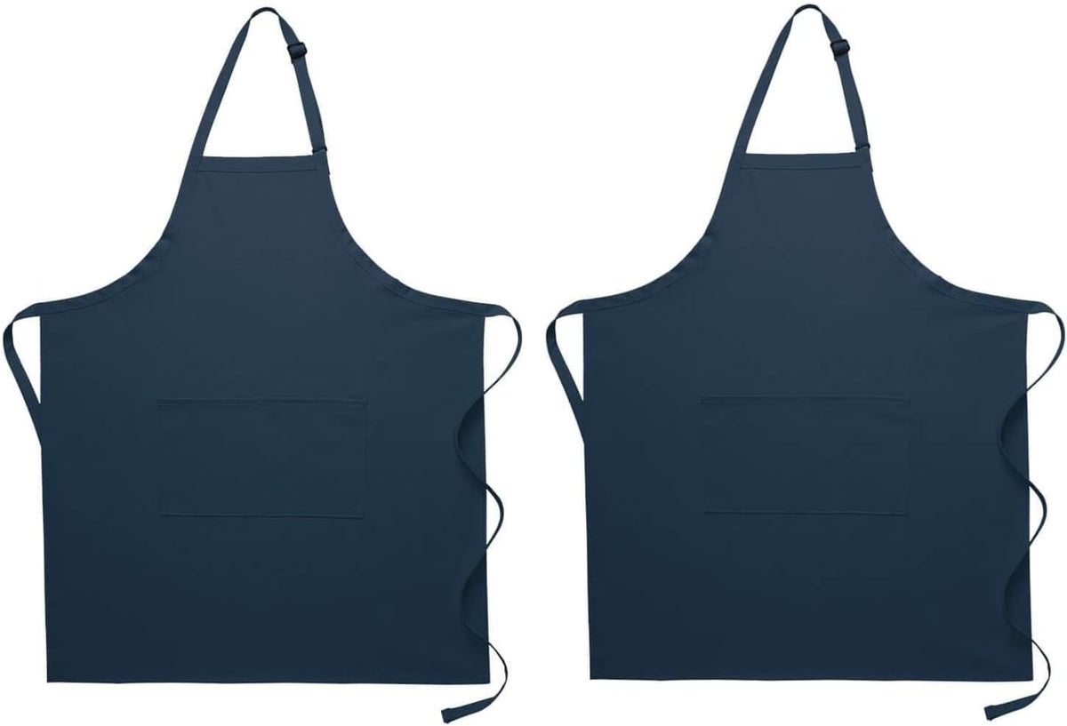 Pomp 2 Pack Premium Bib Aprons | Adjustable Neck + 2 Pockets | Water + Oil Resistance | Men & Women's Kitchen Cooking Aprons