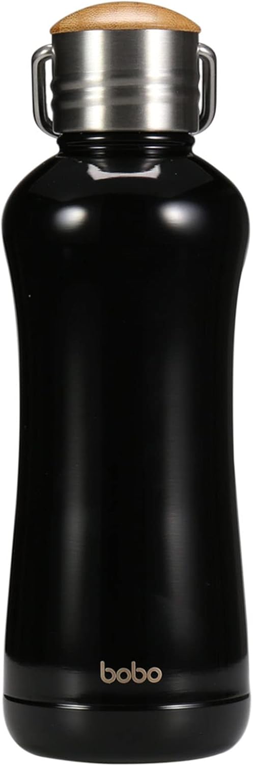 YOHKOH Mini Insulated Water Bottle With Bamboo Lid - 11.8oz Small Vacuum Insulated Water Bottle for Women Kids, 12 Hrs Hot & 24 Hrs Cold Stainless Steel Thermos Leak-Proof BPA-Free (11.8oz,Black)