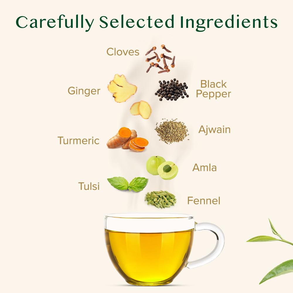 VAHDAM, Vedic Kadha Herbal Tea Bags (100 Ct) Caffeine Free, 100% Real Ingredients - Turmeric, Black Pepper, Amla, Tulsi, Ginger, Cloves | Pure Herbal Tisane - Earthy, Savory | Resealable Ziplock Pouch