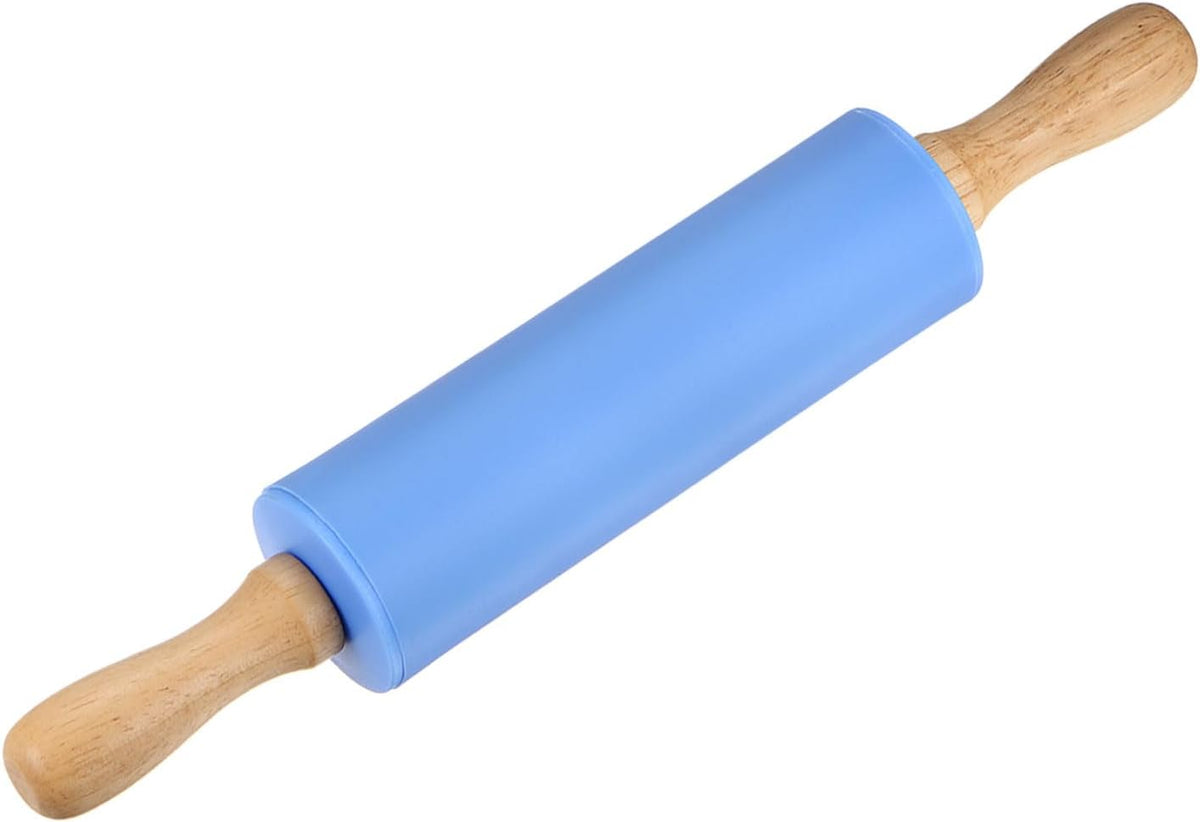 HARFINGTON Silicone Rolling Pins for Baking 12 Inch Wooden Handle Non Stick Rolling Pin Small Roller Playdough Rolling Pins for Dough Pizza Pastry Fondant Kitchen, Blue