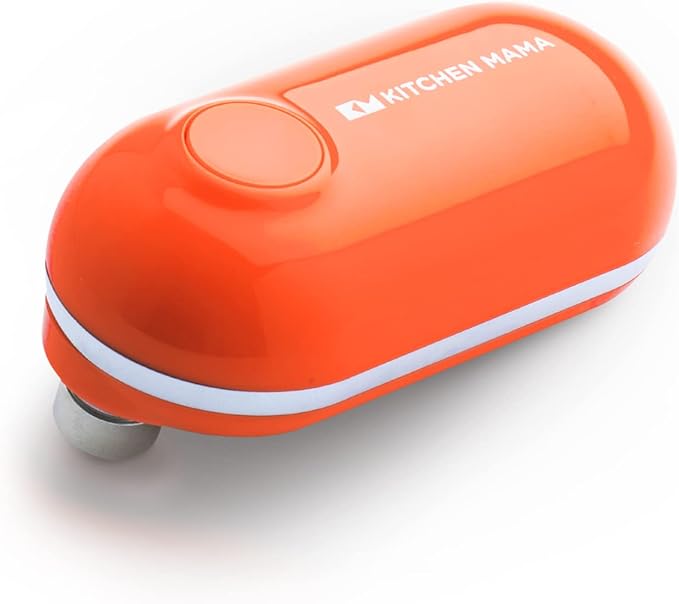 Kitchen Mama Mini Electric Can Opener Smooth Edge: Opens Can with One Press - Ultra-Compact, Hands-Free, Safe, Cordless, Seniors with Arthritis, Automatic, Battery Operated Appliances (Orange)