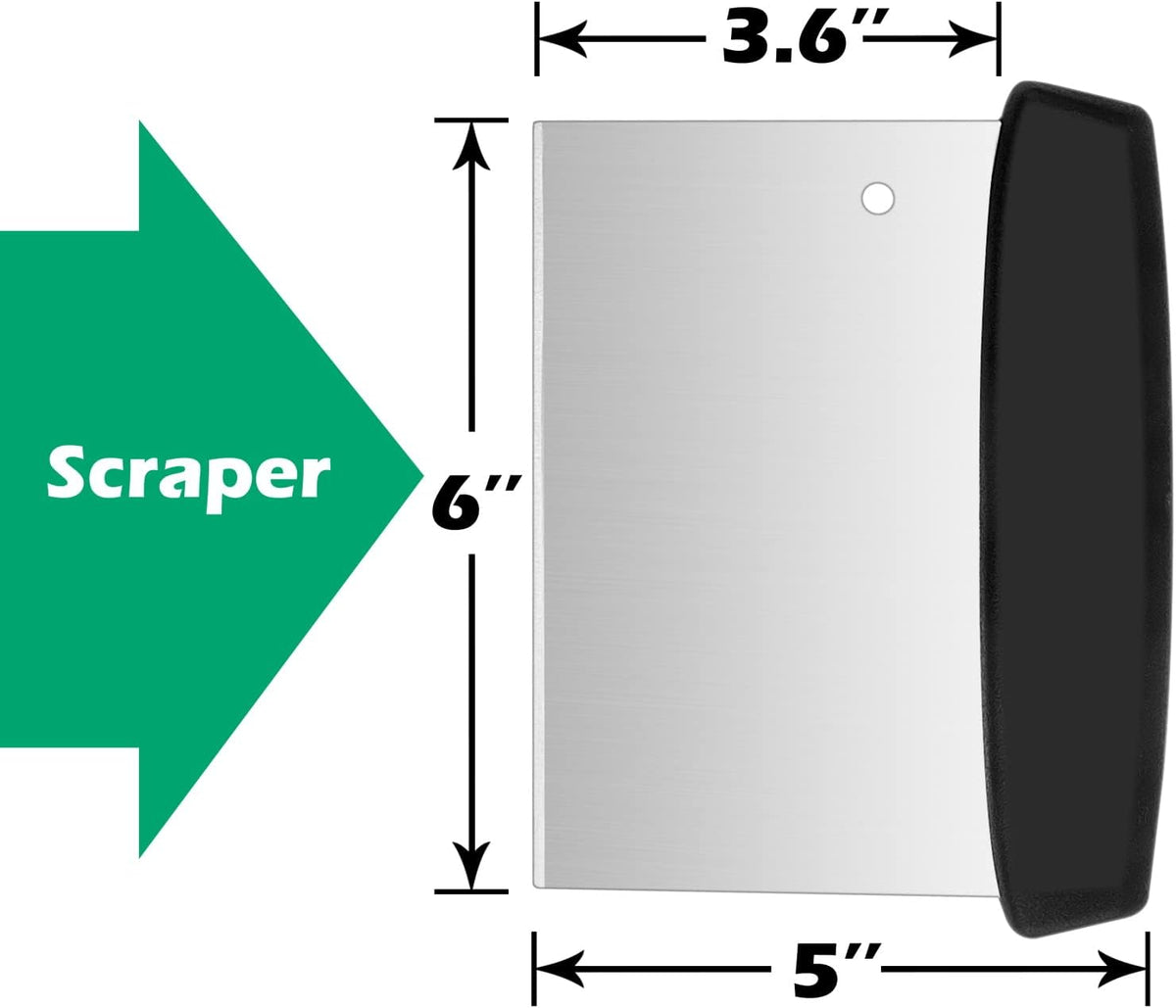 Stainless Steel Griddle Scraper Chopper, HaSteeL 6 x 5In Metal Dough Bench Scraper Cutter for Pizza and Bread, Multiple Purpose Kitchen Barbecue Utensil for Flat Top Teppanyaki Hibachi