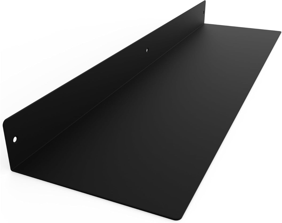 DIY CARTEL Linear Floating Shelf - Forged Raw Blackened Steel - Industrial Heavy Duty Metal Wall Mounted Modern Rustic Shelf - Made in The USA (30-inch x 8-inch Black)