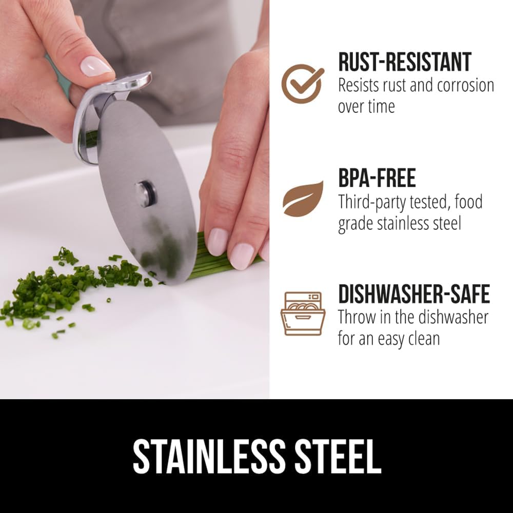 GORILLA GRIP BPA-Free Large Pizza Cutter Wheel, 9 Inch, Sharp Stainless Steel Blade, Slip Resistant Handle with Thumb Guard Protection, Slice Thick or Thin Pizzas, Pie, Pastries in Seconds, Mint