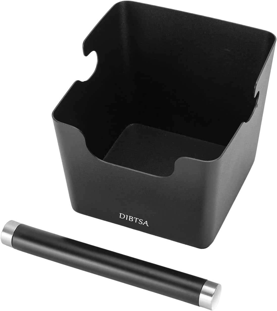 DIBTSA Knock Box Espresso, Stainless Steel Knock Box for Coffee Grounds, with Removable Rubber Bar and Anti-slip Pad, Small, Black