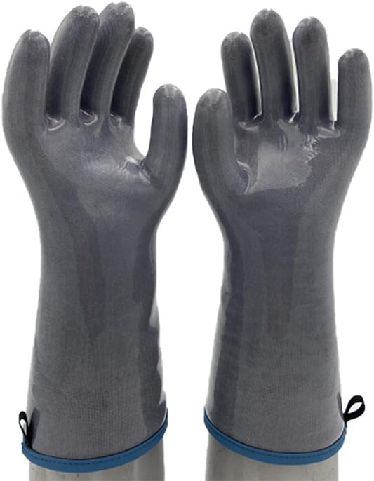 Silicone BBQ Gloves, Oven Gloves with Fingers 932°F Heat Resistant, Kitchen Waterproof Hot Proof Glove for Fryer, Smoker, Baking, Cooking (Gray, L)