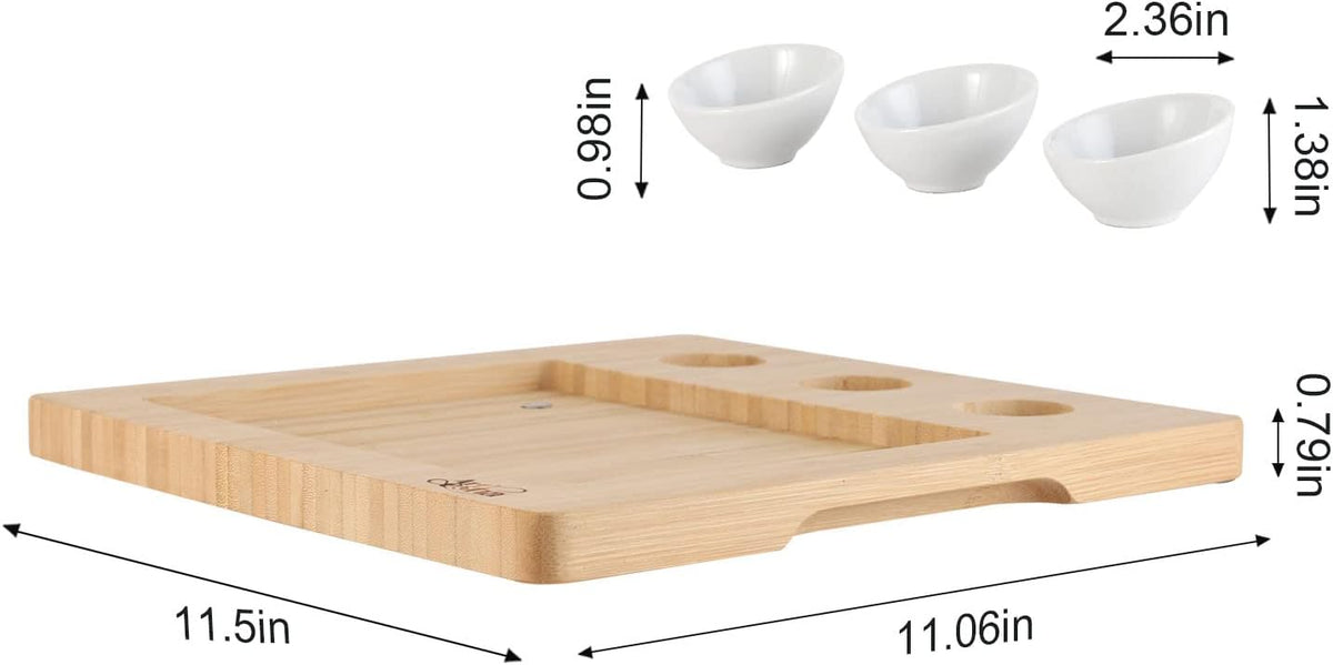 Artestia Bamboo Platter Replacement for AR-88023, 1 Stainless Steel Tray + 3 Ceramic Cups + 1 Bamboo Serving Tray, No Stones Included