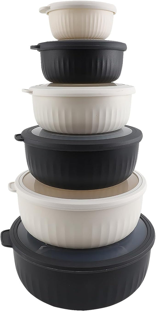 COOK WITH COLOR Prep Bowls with Lids- Wide and Deep Nesting Plastic Small Mixing Bowl Set with Lids, 12 Piece Set - Wide Bowls, Speckled Black