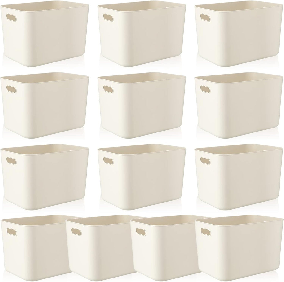Zopeal Plastic Storage Bins 10 Pcs White Pantry Organizer Bins Small Baskets Storage Containers for Home Kitchen (14 x 10.5 x 9.5 Inch)