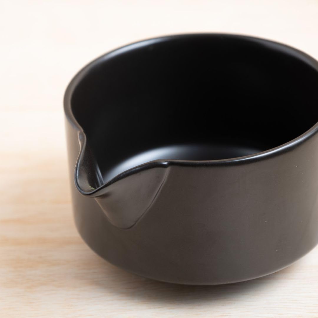 Naoki Matcha Traditional Ceramic Chawan Matcha Tea Bowl with Pour Spout Set - Hand Made Ceramic with Black Matte Glaze - For Perfectly Whisked Matcha Green Tea (18 Ounce)