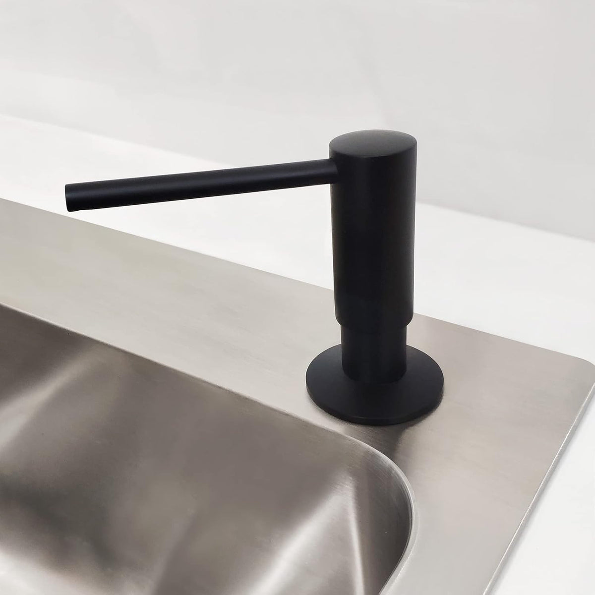 Matte Black Built in Dish Soap Dispenser for Kitchen Sink, Under Counter Brass Pump Head Hand Soap Pump with 17 OZ PET Soap Bottle Refill from Top, Undermount Brass Liquid Soap Dispenser