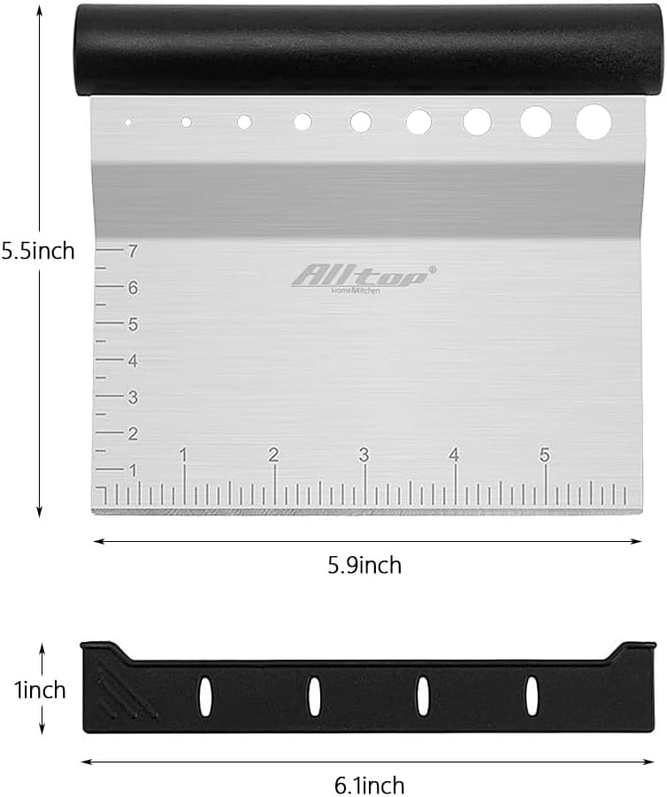 ALLTOP Bench Scraper & Chopper with Herb Stripper,Stainless Steel Multipurpose Kitchen Baking Tool for Bread Dough Pastry Cake -Leaf Remover with Plastic Handle &Upgraded Protective Cover