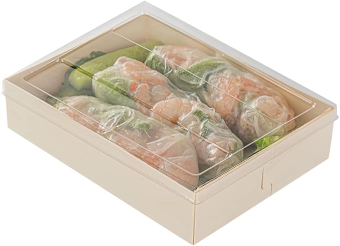 Restaurantware LIDS ONLY: Taipei 6.5 x 5 x 0.3 Inch Rectangle Transparent Lids 100 Plastic Lids For 23 Ounce Rectangle Wooden Containers - Containers Sold Separately Clear Plastic To Go Box Lids