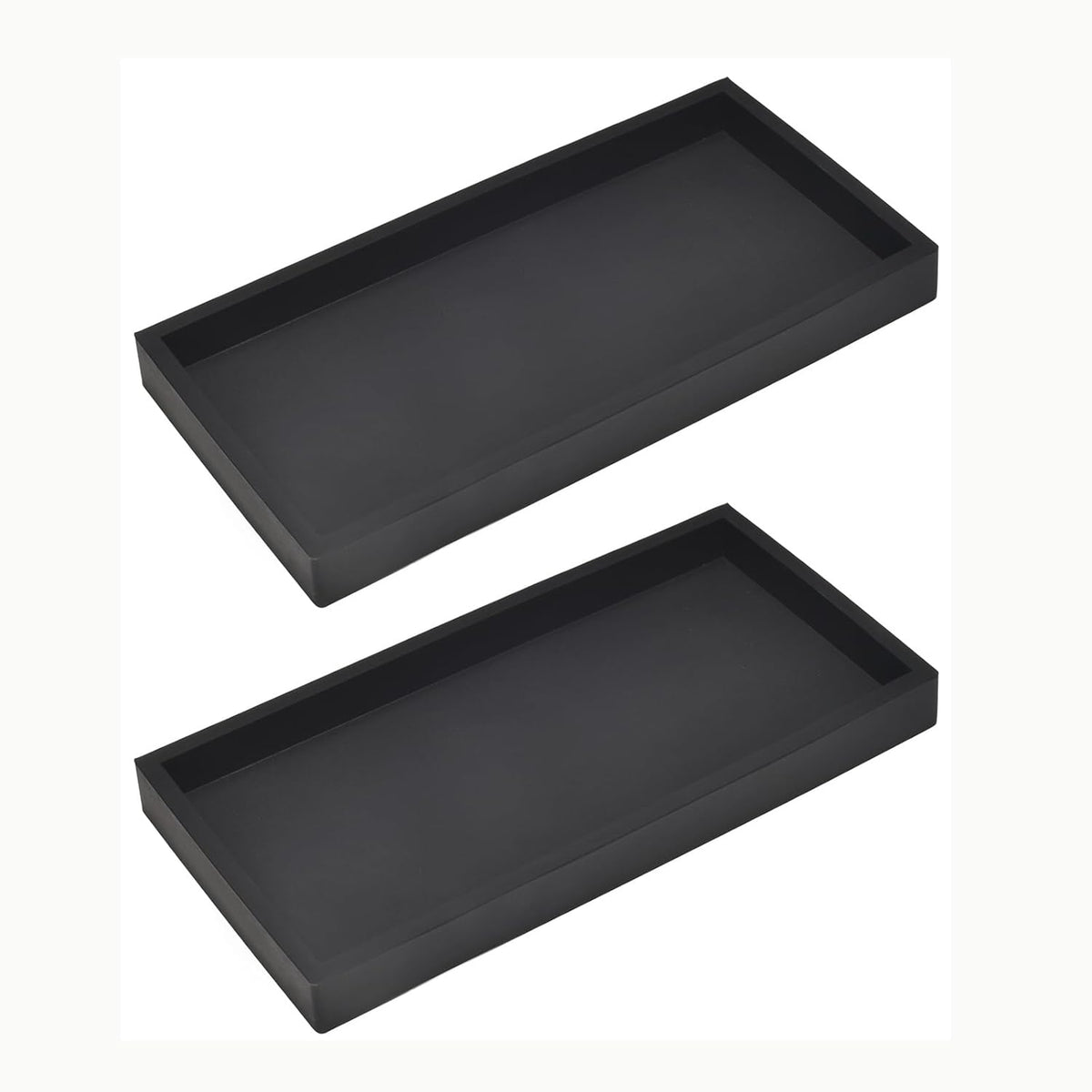 DNC 2PC 7.9" Small Bathroom Vanity Tray for Counter, Silicone Kitchen Sink Soap Tray for Countertop Dish Holder Dispenser Toilet Tank Desk Organizer Black
