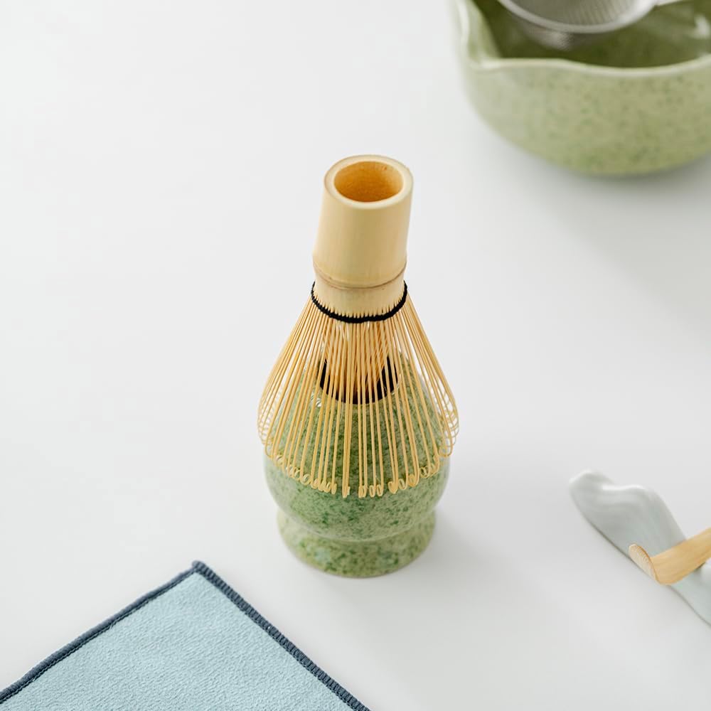 matcha whisk set,matcha set, including matcha bowl, matcha whisk and stand, sieve, spoon, cloth mat, gift for matcha lovers (Green)