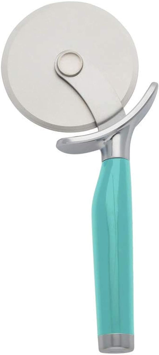 KitchenAid Classic Pizza Wheel with Sharp Blade For Cutting Through Crusts, Pies and More, Built In Finger Guard for Safety and Comfort Grip to Protect Fingers, Dishwasher Safe, 9-Inch, Aqua Sky