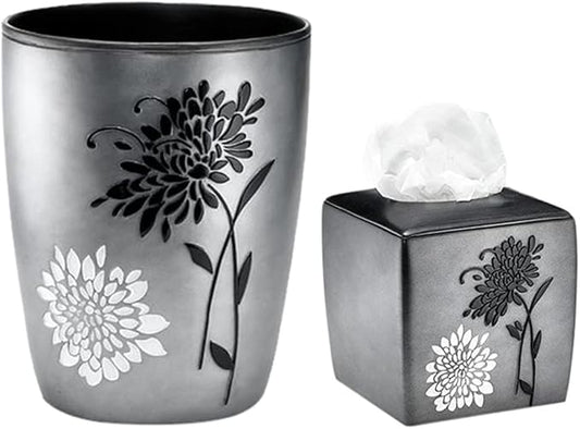 Zahari Home 2pc Erica Bathroom Decor Set Waste Basket for Bathroom & Tissue Cover Modern Classic Decor Stylish Unique Design Beautiful Grey Bathroom Accessories Set