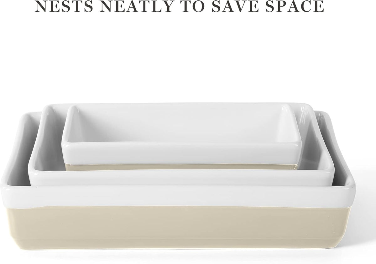 MARTHA STEWART 3 Piece Oven to Table Stoneware Bakeware, Baking Dish & Casserole Set- Grey