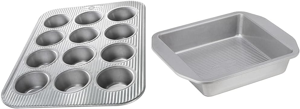 USA Pan 12-Cup Muffin Pan and 8-Inch Square Cake Pan Aluminized Steel Bakeware Set