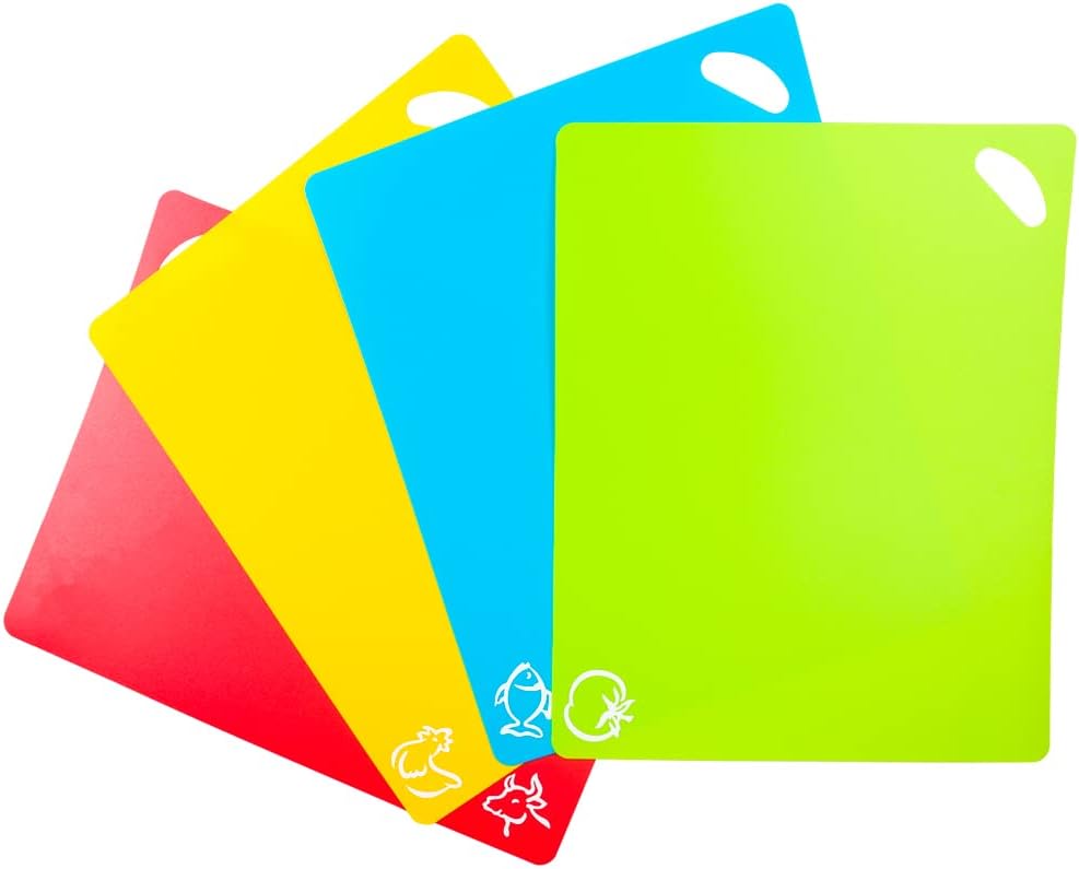 Flexible Cutting Boards Set, Cutting Board Mats for Cooking, 2 Pack Colored Cutting Board Set with Easy-Grip Handles, Flexible Plastic Cutting Sheet Set of 4 (2)