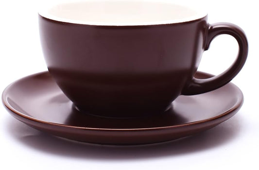 Double Espresso Coffee Cup and Saucer, Small Cappuccino and Speciality Coffee, New Bone China for Coffee Shop and Barista (Matte Brown, 5 oz)