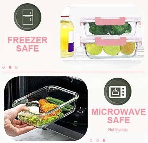 KOMUEE 30 Pieces Glass Food Storage Containers Set, Meal Prep Containers Set with Snap Locking Lids, Airtight Glass lunch Containers, Microwave, Oven, Freezer & Dishwasher,Pink