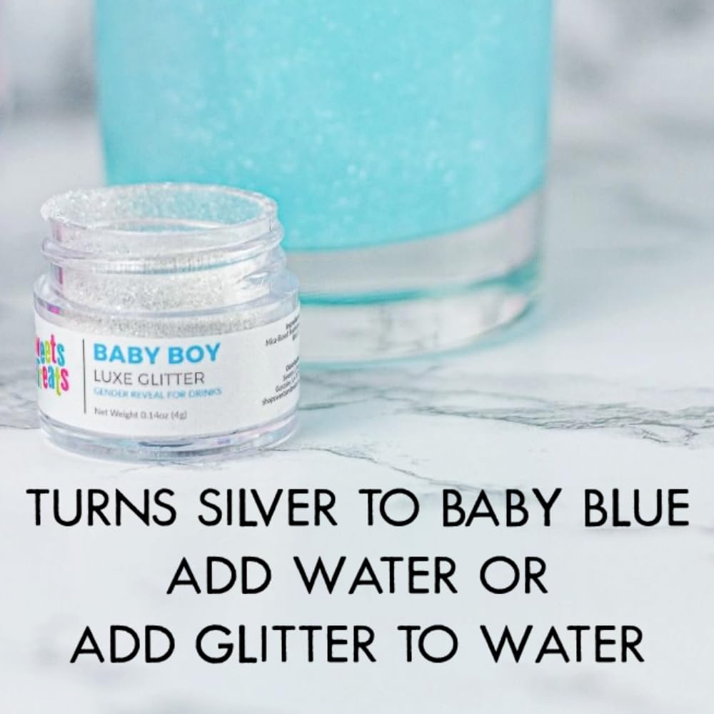Sweets & Treats Boutique Gender Reveal Decorations Edible Glitter for Drinks, Magical Ideas, Surprise Boy or Girl Sprinkles as Drink Brew Glitter, Baby - Blue
