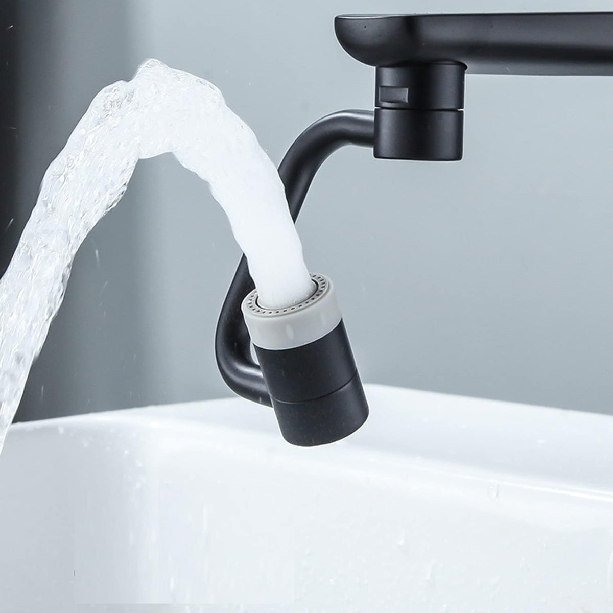 LikeHome 2 Packs Matte Black Rotating Faucet Extender Aerator, Solid Brass, Chrome Finish, Dual-Function 2-Flow Sprayer, 1080 Swivel, Easy to Install, WaterSense, NSF 61
