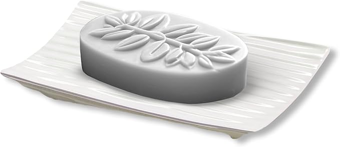 Modern Zen White Soap Dish - 4.9 x 3 Inches - Durable Ceramic Bar Soap Holder with Soap Saver Ridges, Non Slip Feet - Soap Dish for Shower, Bathroom and Kitchen