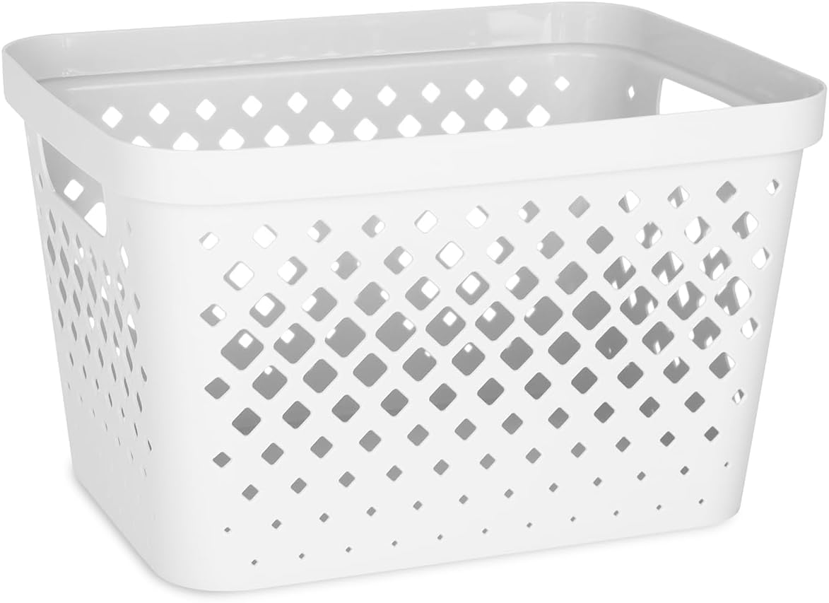 Glad Plastic Storage Basket Set, Value Pack of 6 | Open Storage Bins for Shelves, Bathroom, Pantry, Closet | Nesting Organizer Boxes with Handles, 4 Gallon, White