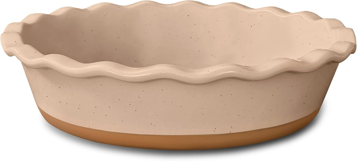 Mora Modern Farmhouse Style Ceramic Pie Pan - Deep and Fluted Dish - 9 Inch - Baking Pies: Apple, Quiche, Pot Pies, Tart