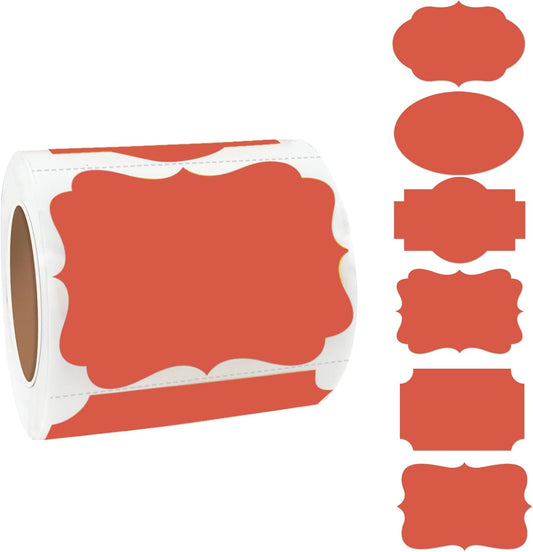 Red Labels - 250 PCS 3" x 2" Fancy Shape Stickers for Storage Box or Food Jars