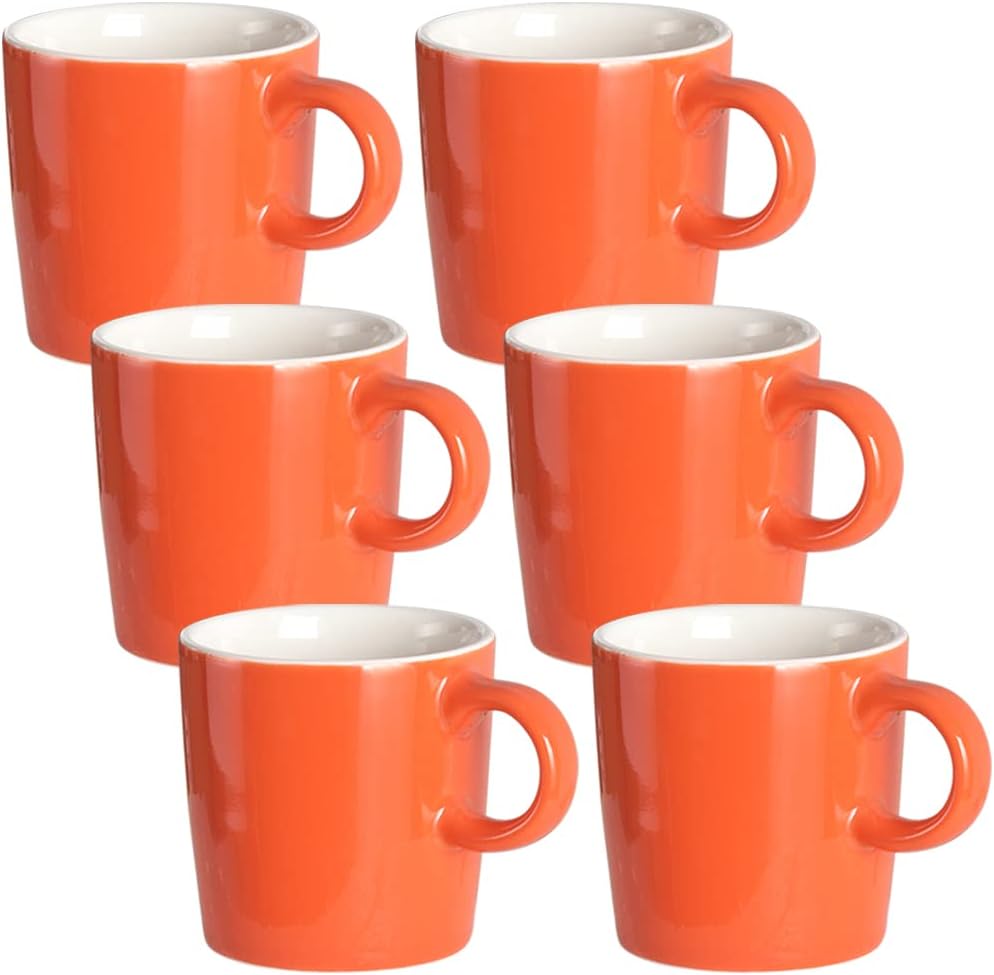 homEdge Mini Procelain Espresso Cup, 4 Ounces / 120 ml Tiny Ceramic Coffee Mugs Demitasse for Espresso, Tea- Set of 6, Orange