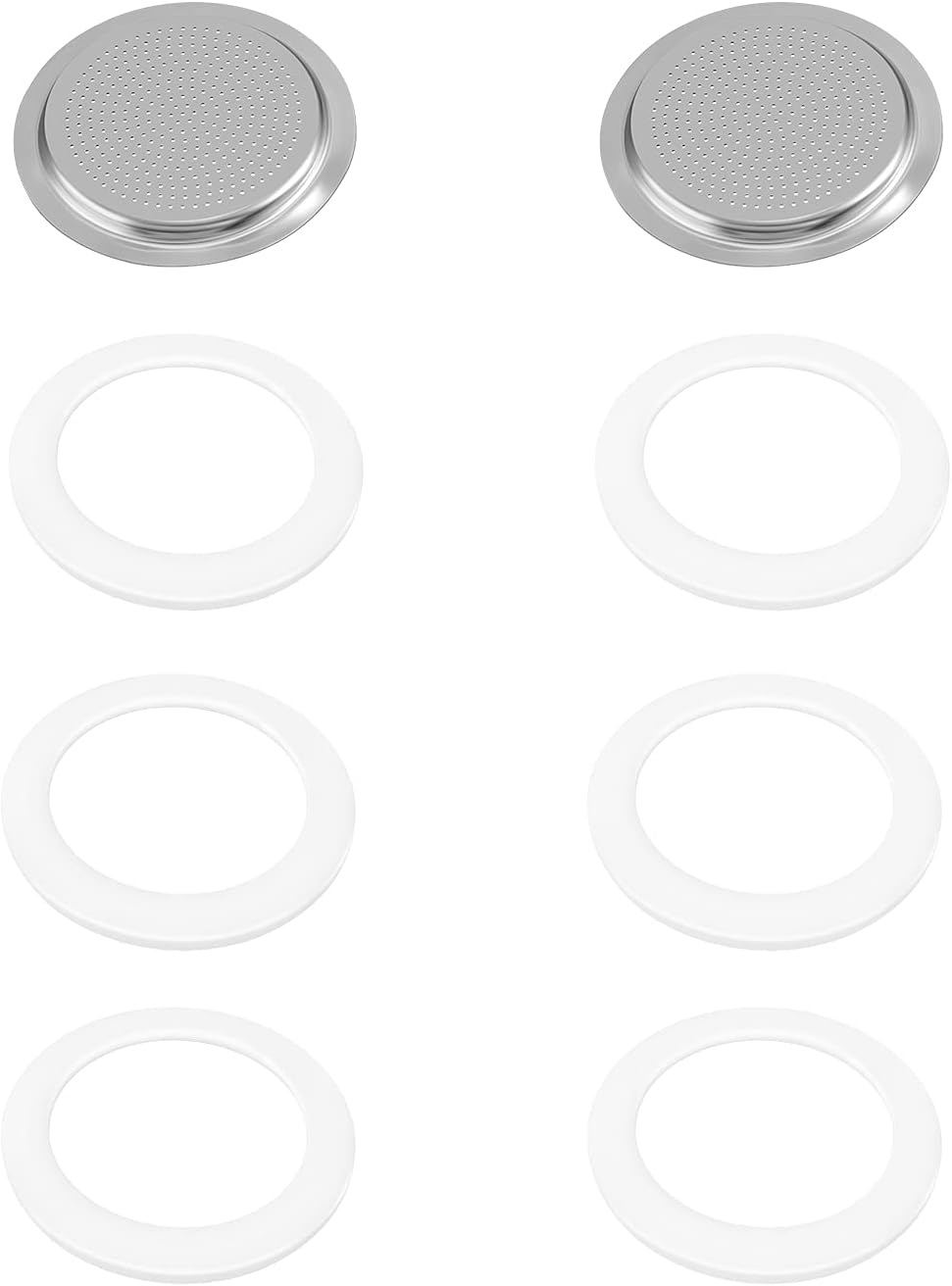 6 Pieces Moka Pot Replacement Cup Gasket with 2 Pcs Stainless Filter Silicone Moka Express Replacement Seals Funnel Kits Compatible Espresso Coffee Maker Parts(1-cup)