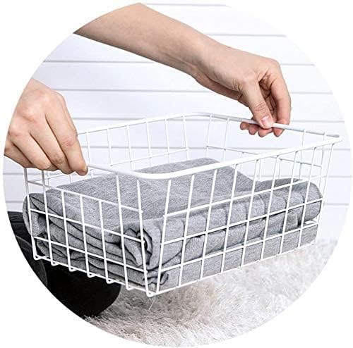 Redrubbit Metal Wire Stroage Baskets, Large Freezer Refrigerator Organizer Bins, Home Office Shelf Freezer Storage, Closets Organization Rack with Handles, Set of 6, White