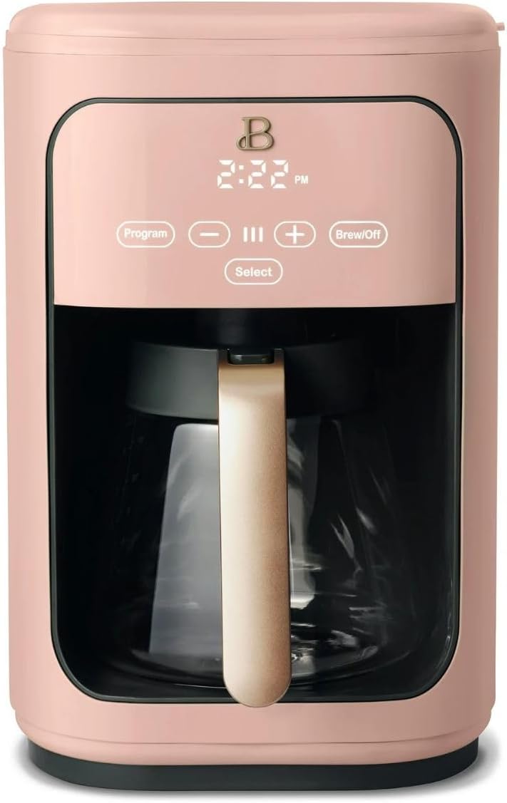 Beautiful Coffee Maker, 14-Cup, Touch-Activated Display, Programmable, Automatic Shut-Off, 1200W, Keep Warm, 24h Timer (Rose)