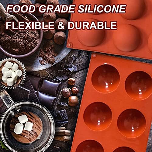 2 Pack Large 6-Cavity Semi Sphere Silicone Molds, Non-Stick Baking Mold for Making Standard Size Hot Chocolate Bomb, Cake, Jelly, Dome Mousse