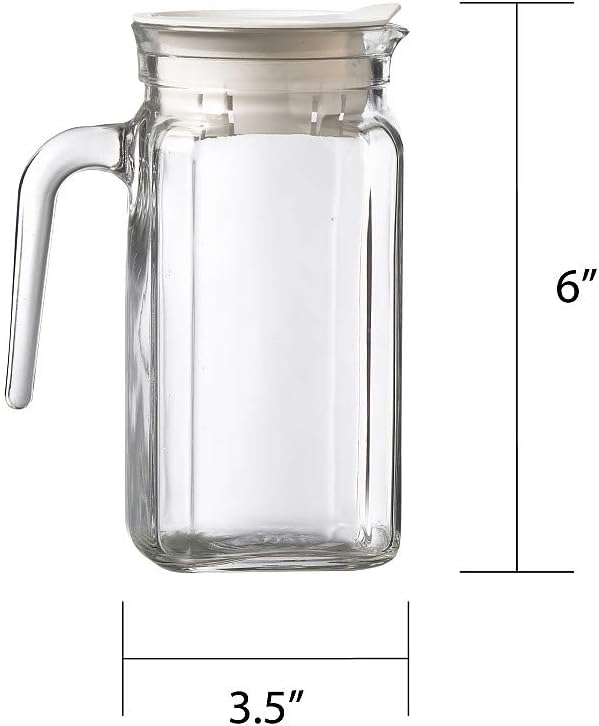 Amici Home Italian Igloo Quadra Glass Pitcher with Lid and Spout | 17 Ounce | Clear Glass Water Pitcher for Refrigerator | Carafe for Iced Tea, Juice, Milk, Cold Brew and Mimosa Bar