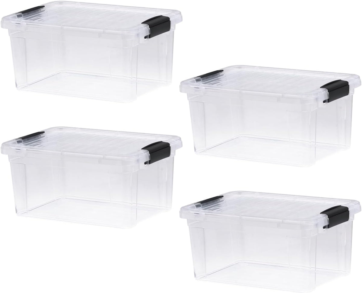 Superio Clear Storage Boxes with Lids, 6.75 Quart Plastic Container Bins for Organizing, Stackable Crates, BPA Free, Non Toxic, Odor Free, Organizers for Home, Office and Dorm, 4 Pack